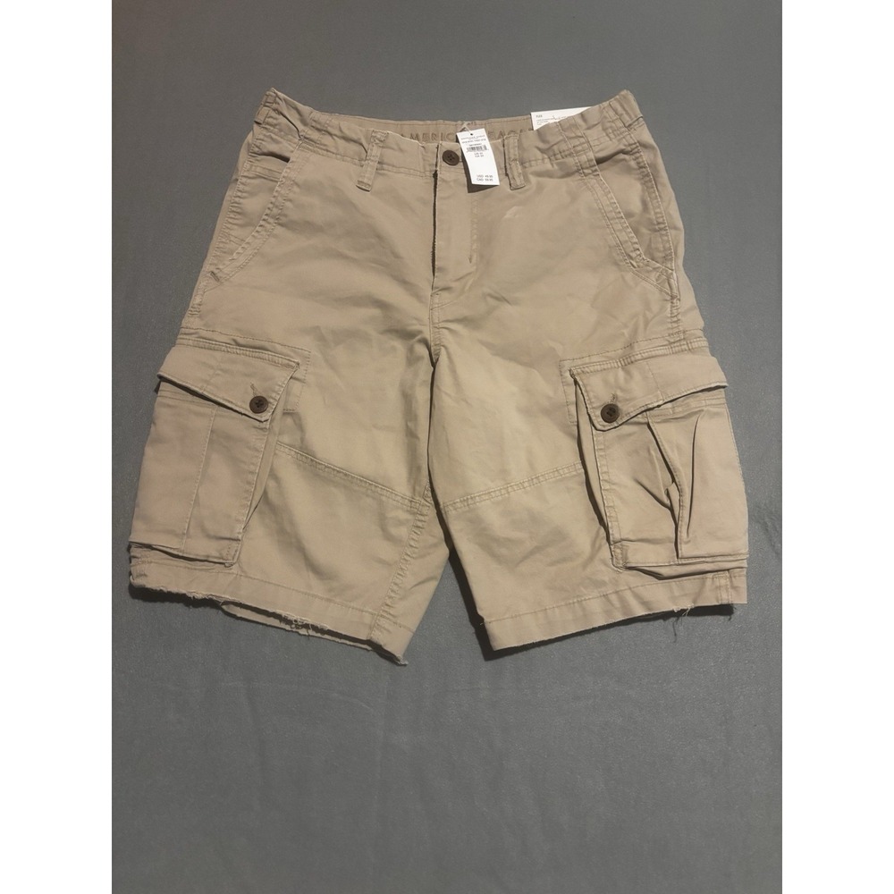 NEW American Eagle Cargo Shorts Men's 31 Lived In Khaki Flex At The Knee Raw Hem